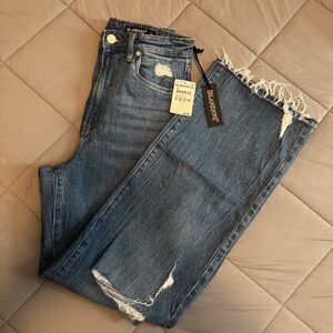 Blank NYC Women's Frayed Hem Wide Leg Jeans - Blue